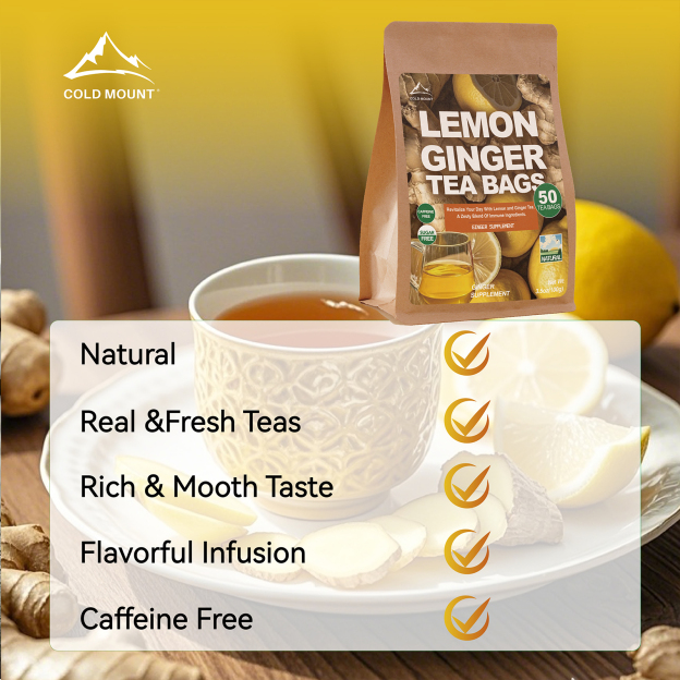 Lemon Ginger Herbal Tea | Caffeine-Free & Natural | 50 Packs
