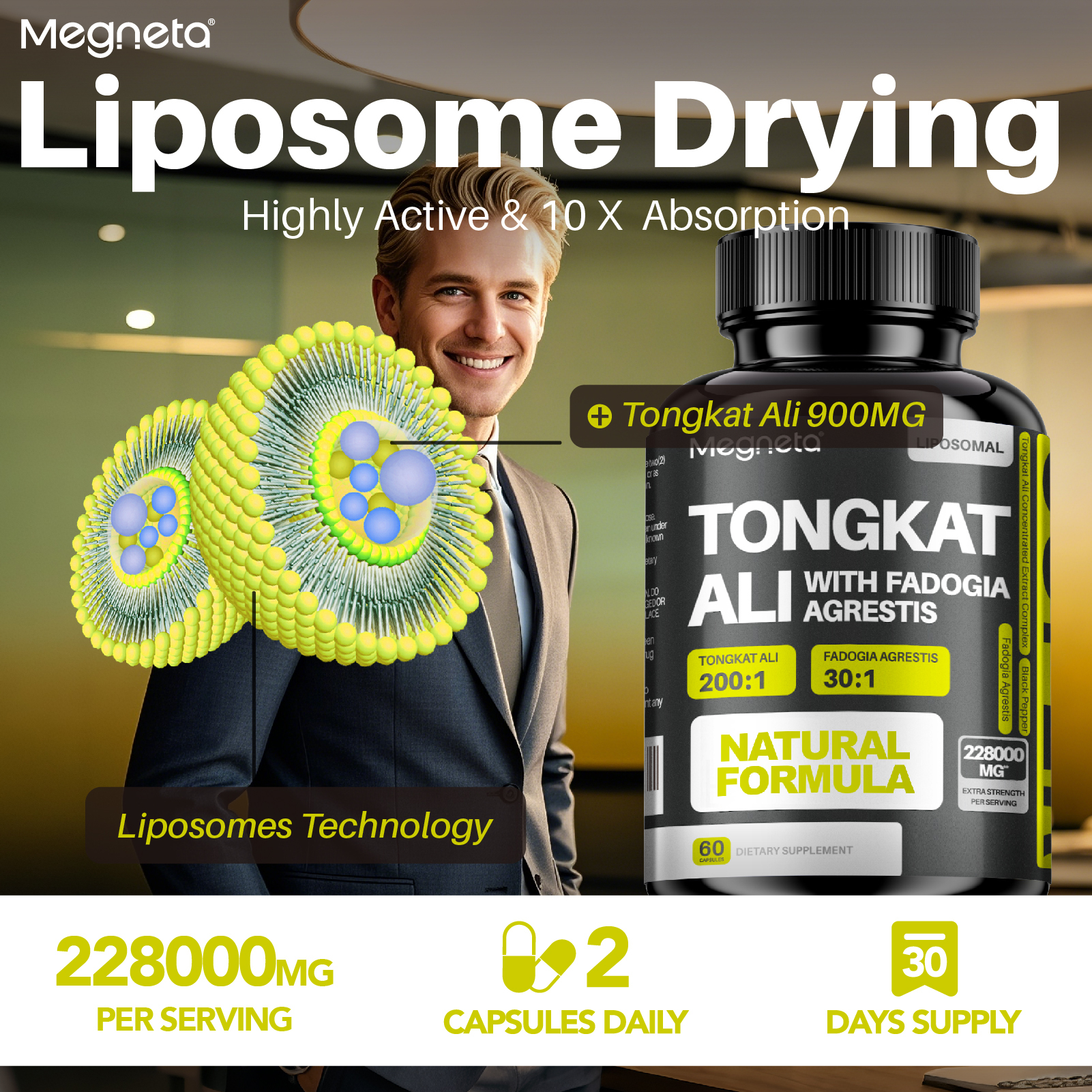 Tongkat Ali & Fadogia Agrestis Supplement,Built for Men,Drive&Sports Muscle Health Testosterone - Scientific Herbal Formula For Optimal Health,Black Pepper，Liposome Drying Highly Active& 10 X Absorption