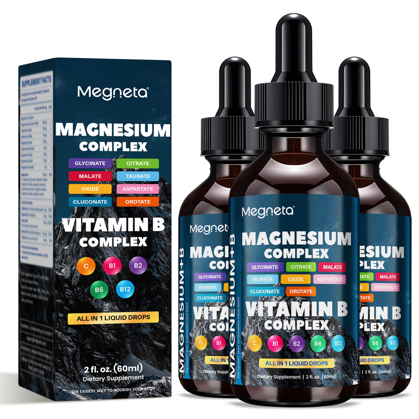 Magnesium Complex + B Complex – Glycinate, Citrate, Malate, B1 B2 B6 B12 & Vitamin C – Nerve & Muscle Support