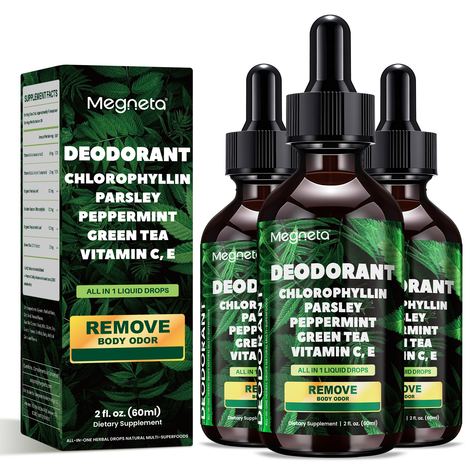 Liquid Chlorophyll Drops with Parsley, Peppermint & Green Tea – Natural Body Freshness & Inner Cleanse Support