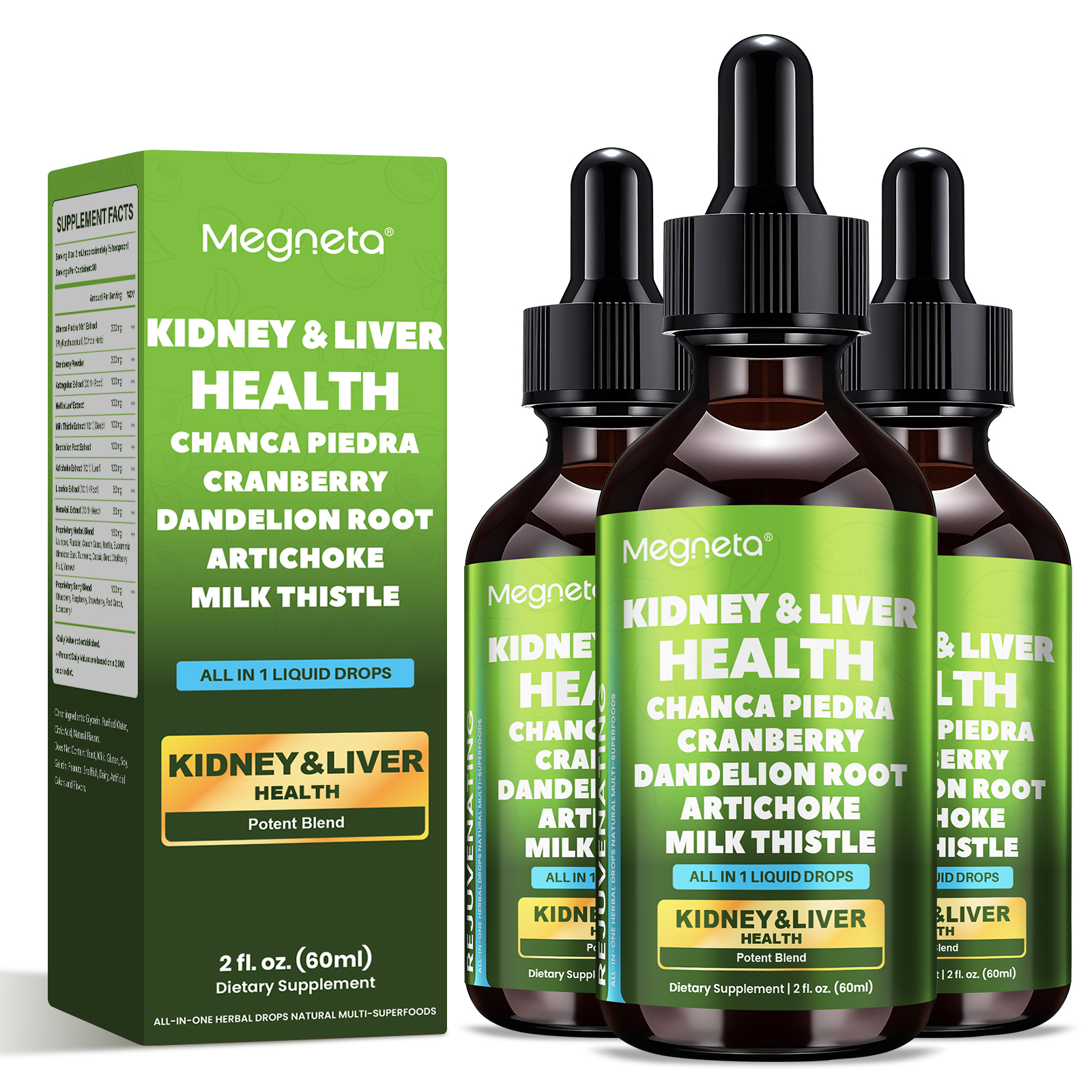 Herbal Kidney & Liver Support Drops – Milk Thistle, Cranberry, Dandelion & Artichoke – Liquid Detox Supplement