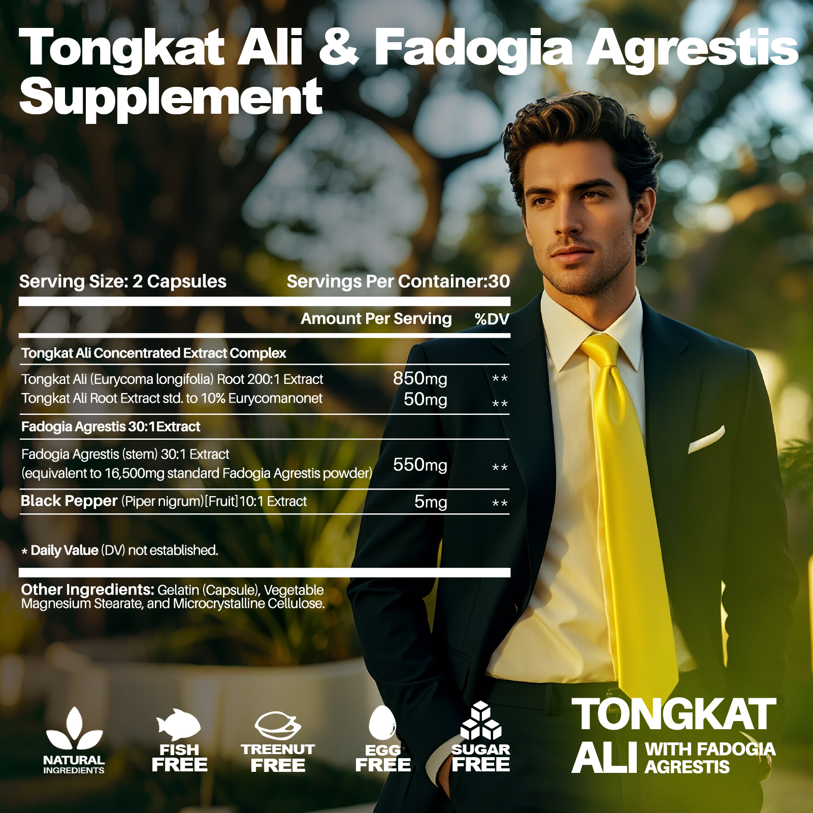 Tongkat Ali & Fadogia Agrestis Supplement,Built for Men,Drive&Sports Muscle Health Testosterone - Scientific Herbal Formula For Optimal Health,Black Pepper，Liposome Drying Highly Active& 10 X Absorption