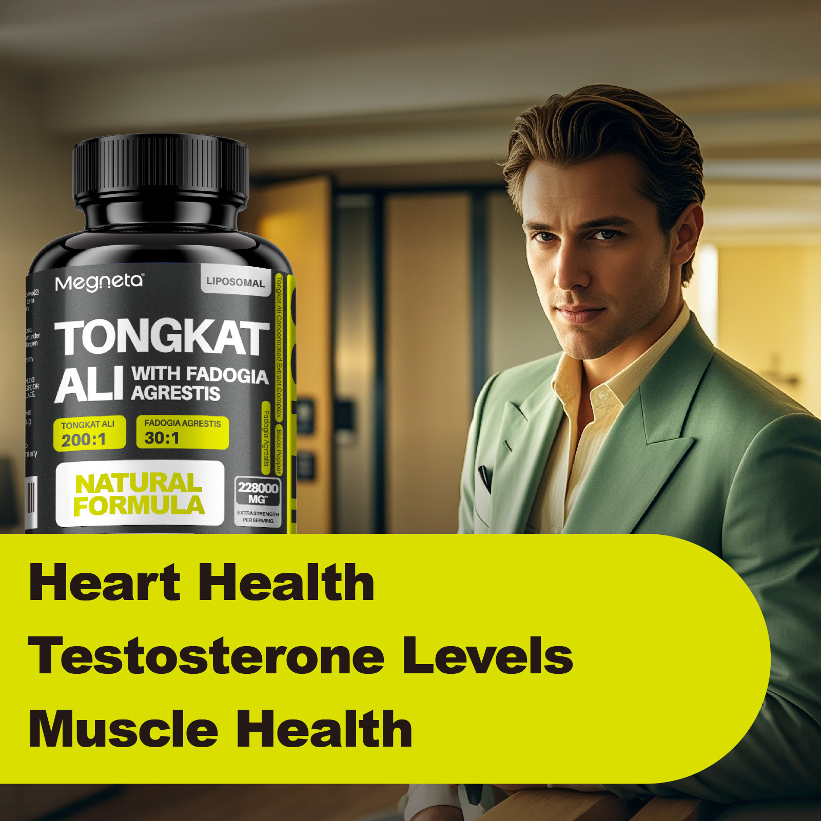 Tongkat Ali & Fadogia Agrestis Supplement,Built for Men,Drive&Sports Muscle Health Testosterone - Scientific Herbal Formula For Optimal Health,Black Pepper，Liposome Drying Highly Active& 10 X Absorption
