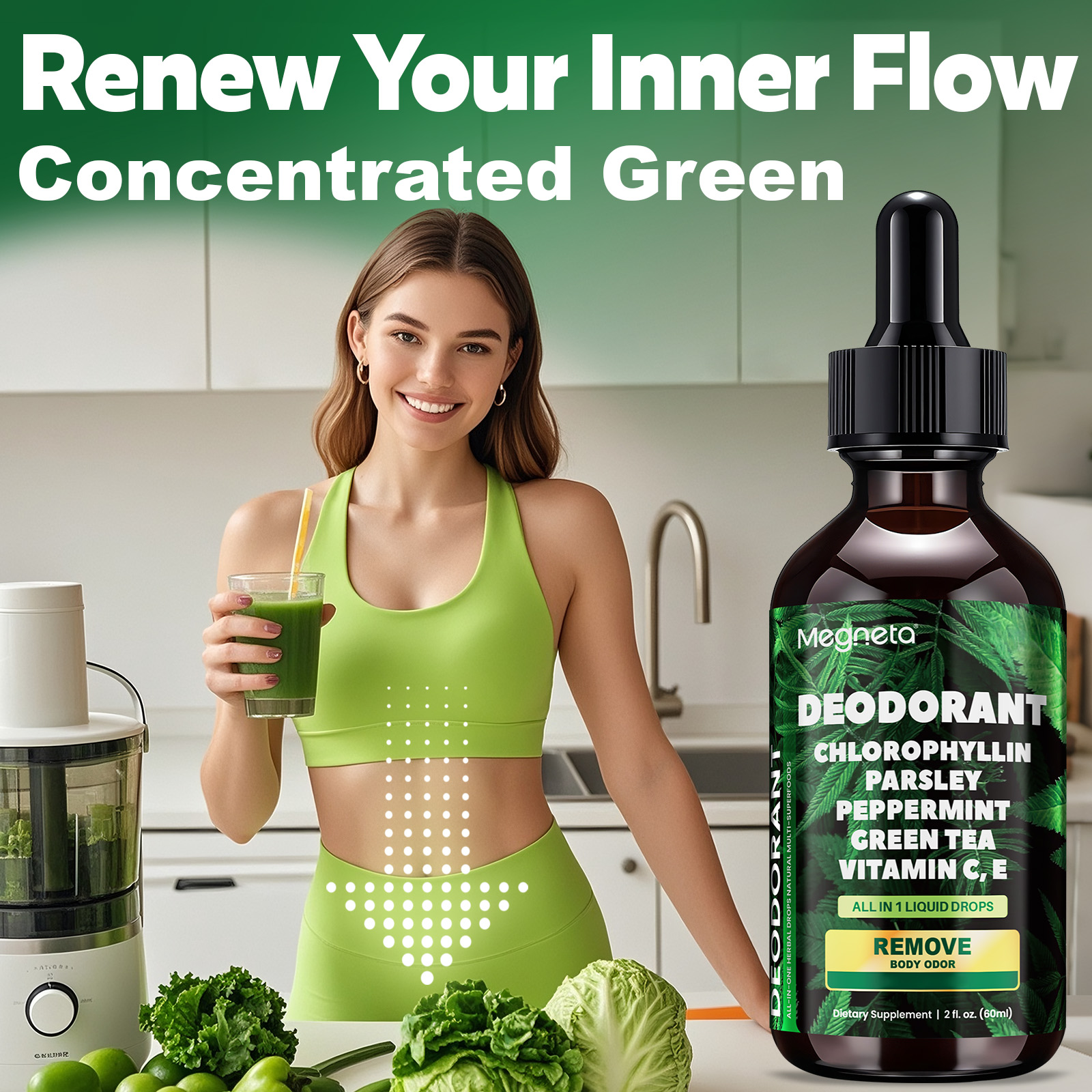 Liquid Chlorophyll Drops with Parsley, Peppermint & Green Tea – Natural Body Freshness & Inner Cleanse Support