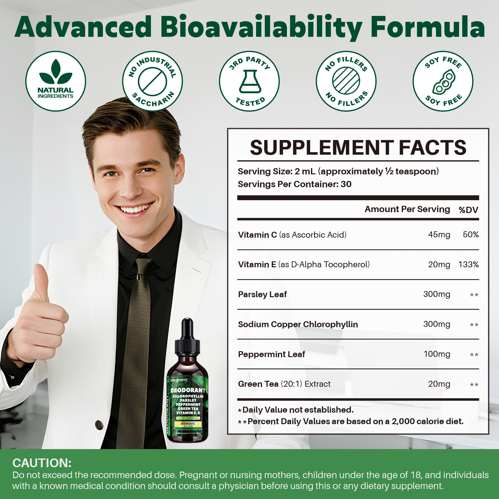 Liquid Chlorophyll Drops with Parsley, Peppermint & Green Tea – Natural Body Freshness & Inner Cleanse Support