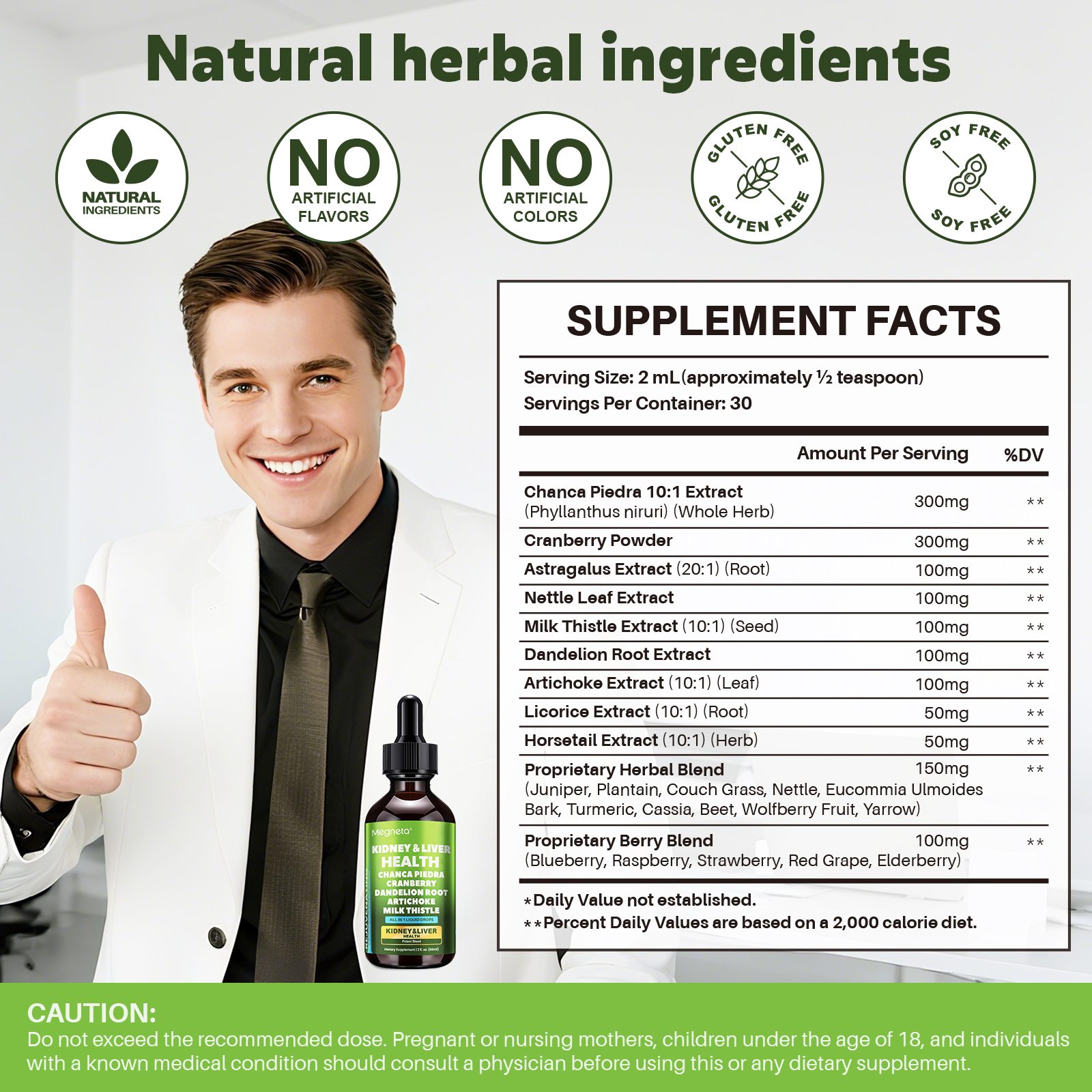 Herbal Kidney & Liver Support Drops – Milk Thistle, Cranberry, Dandelion & Artichoke – Liquid Detox Supplement