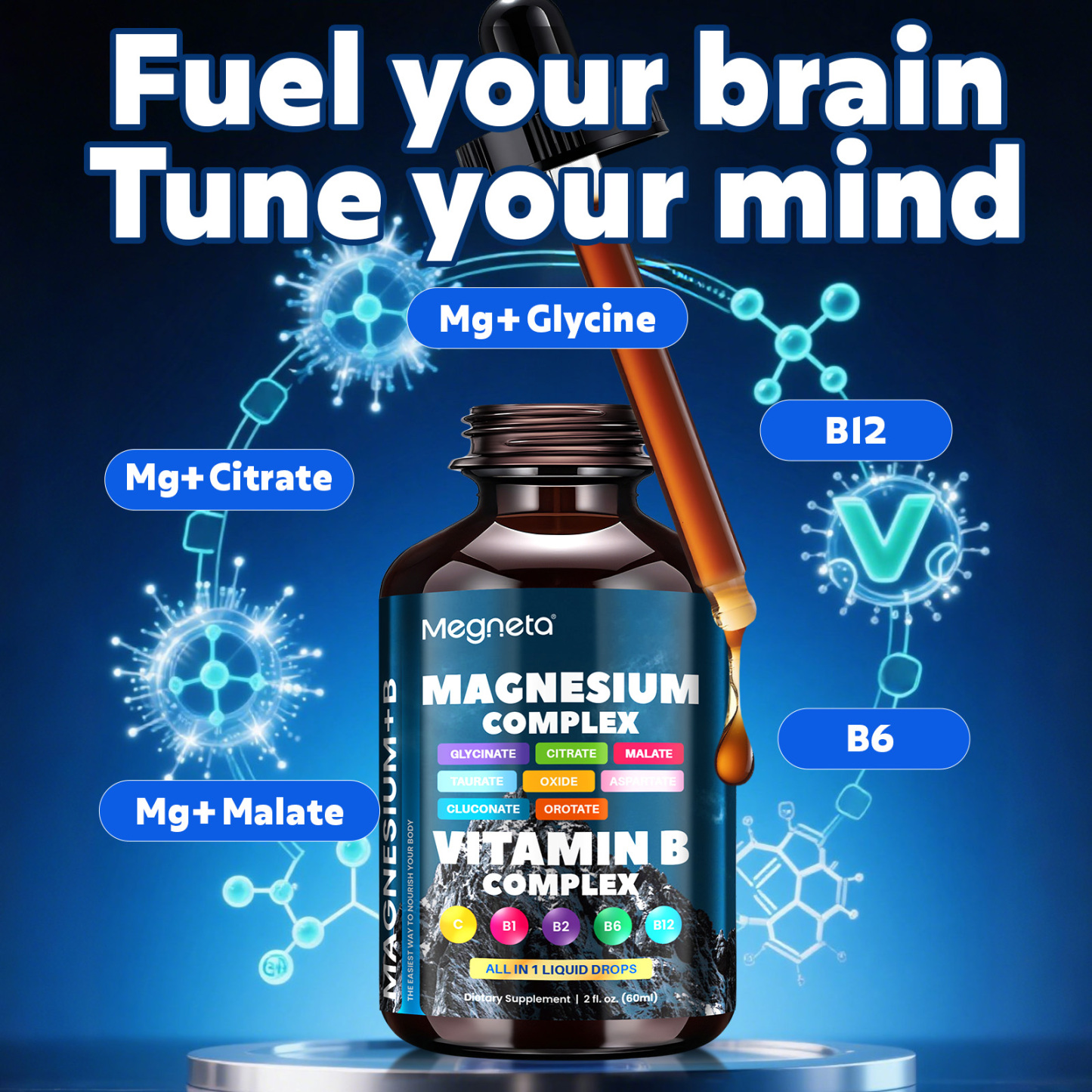 Magnesium Complex + B Complex – Glycinate, Citrate, Malate, B1 B2 B6 B12 & Vitamin C – Nerve & Muscle Support