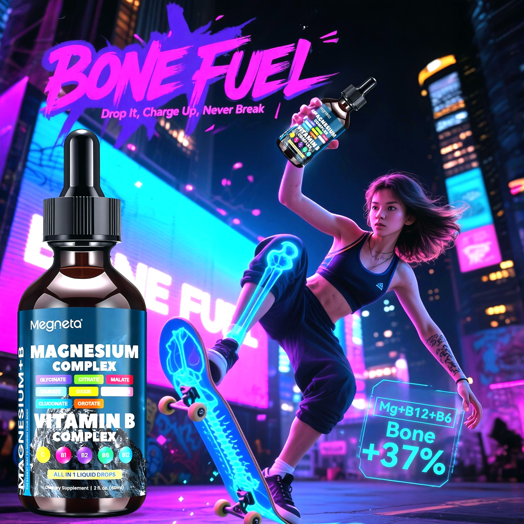 Magnesium Complex + B Complex – Glycinate, Citrate, Malate, B1 B2 B6 B12 & Vitamin C – Nerve & Muscle Support