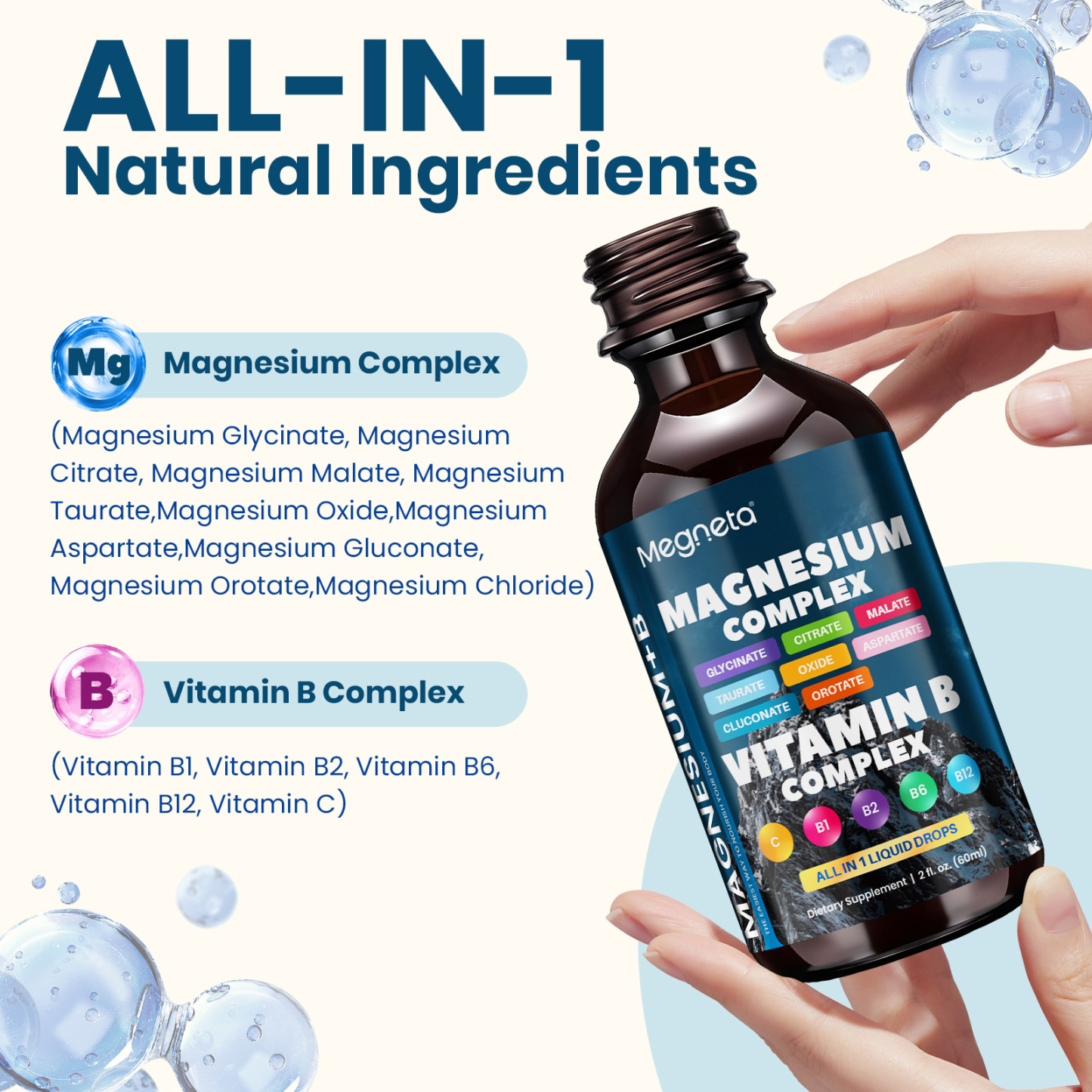 Magnesium Complex + B Complex – Glycinate, Citrate, Malate, B1 B2 B6 B12 & Vitamin C – Nerve & Muscle Support