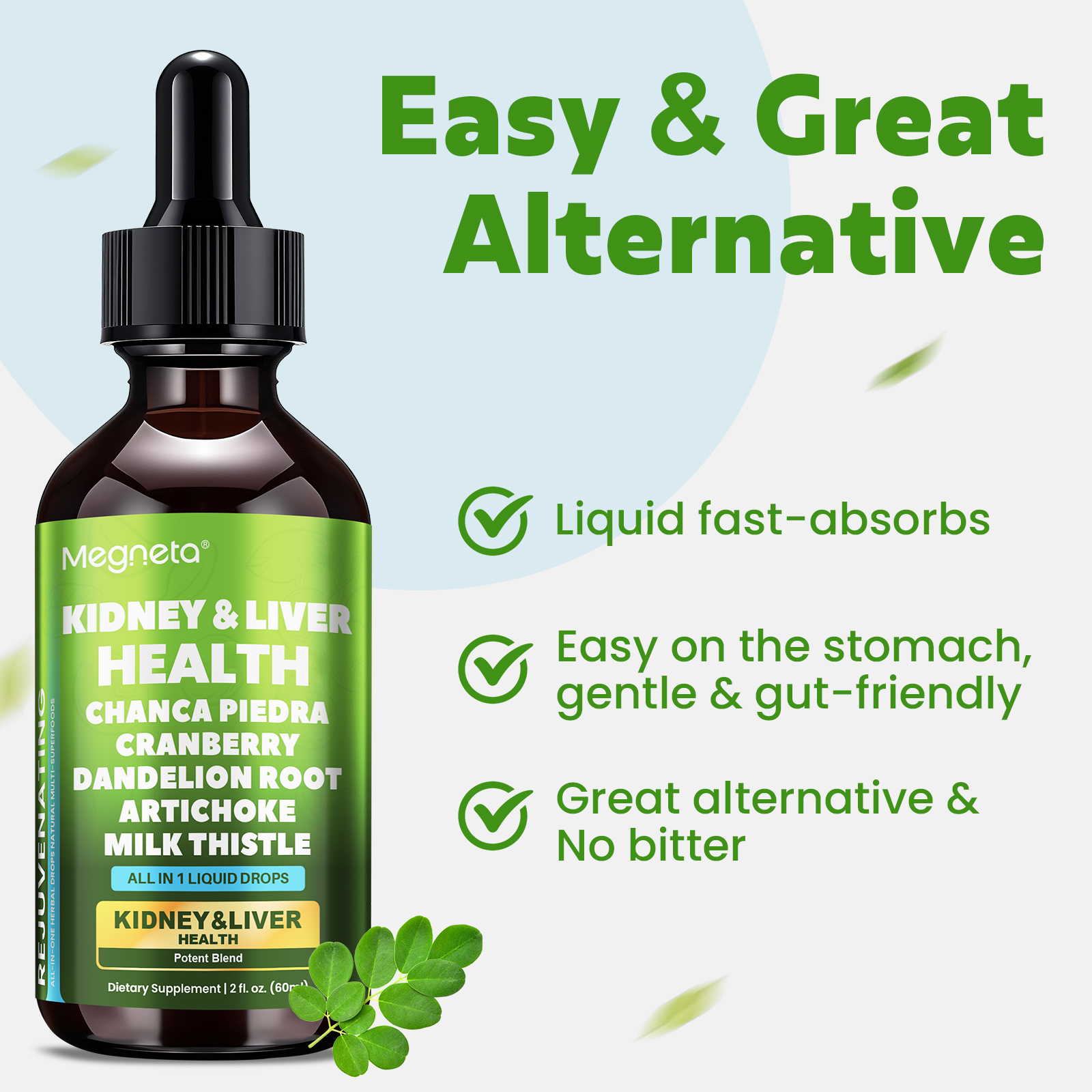 Herbal Kidney & Liver Support Drops – Milk Thistle, Cranberry, Dandelion & Artichoke – Liquid Detox Supplement