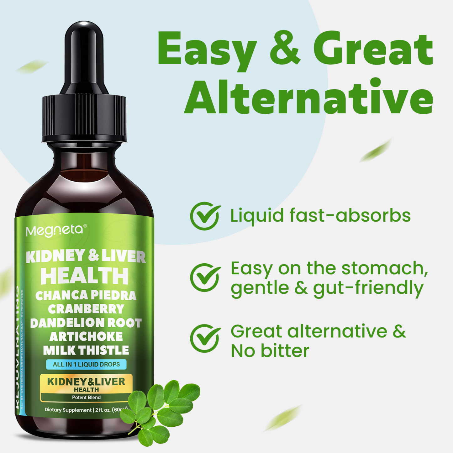 Herbal Kidney & Liver Support Drops – Milk Thistle, Cranberry, Dandelion & Artichoke – Liquid Detox Supplement