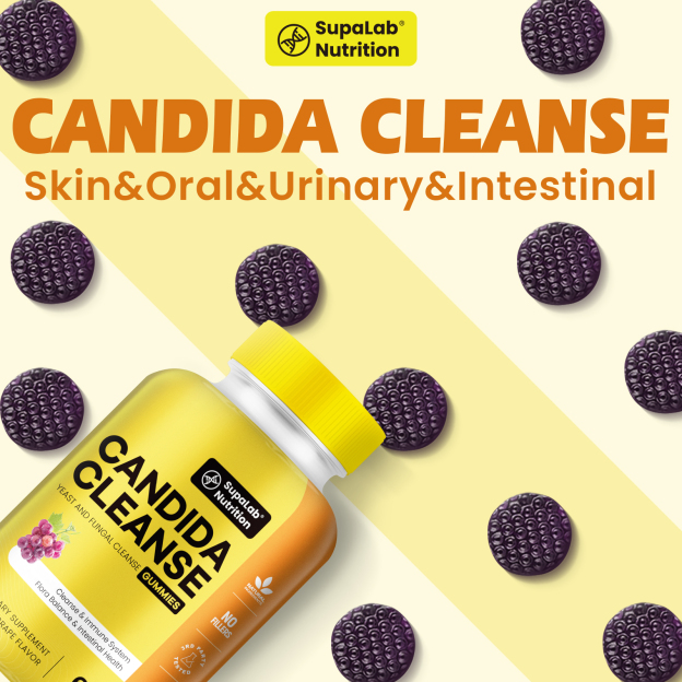 Candida Cleanse Support Gummies with Oregano Leaf, Caprylic Acid, Wormwood & Black Walnut- Gut Health, Flora Balance & Immune Support Detox Cleanse Supplement for Women & Men(60 Gummies)