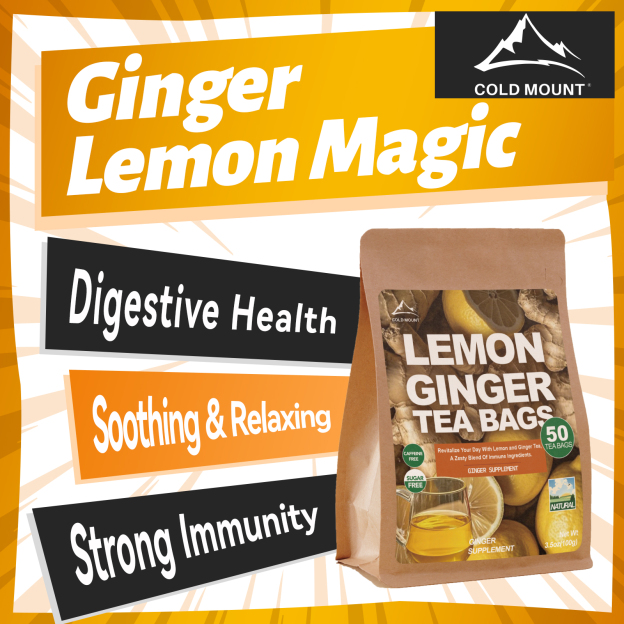 Lemon Ginger Herbal Tea | Caffeine-Free & Natural | 50 Packs