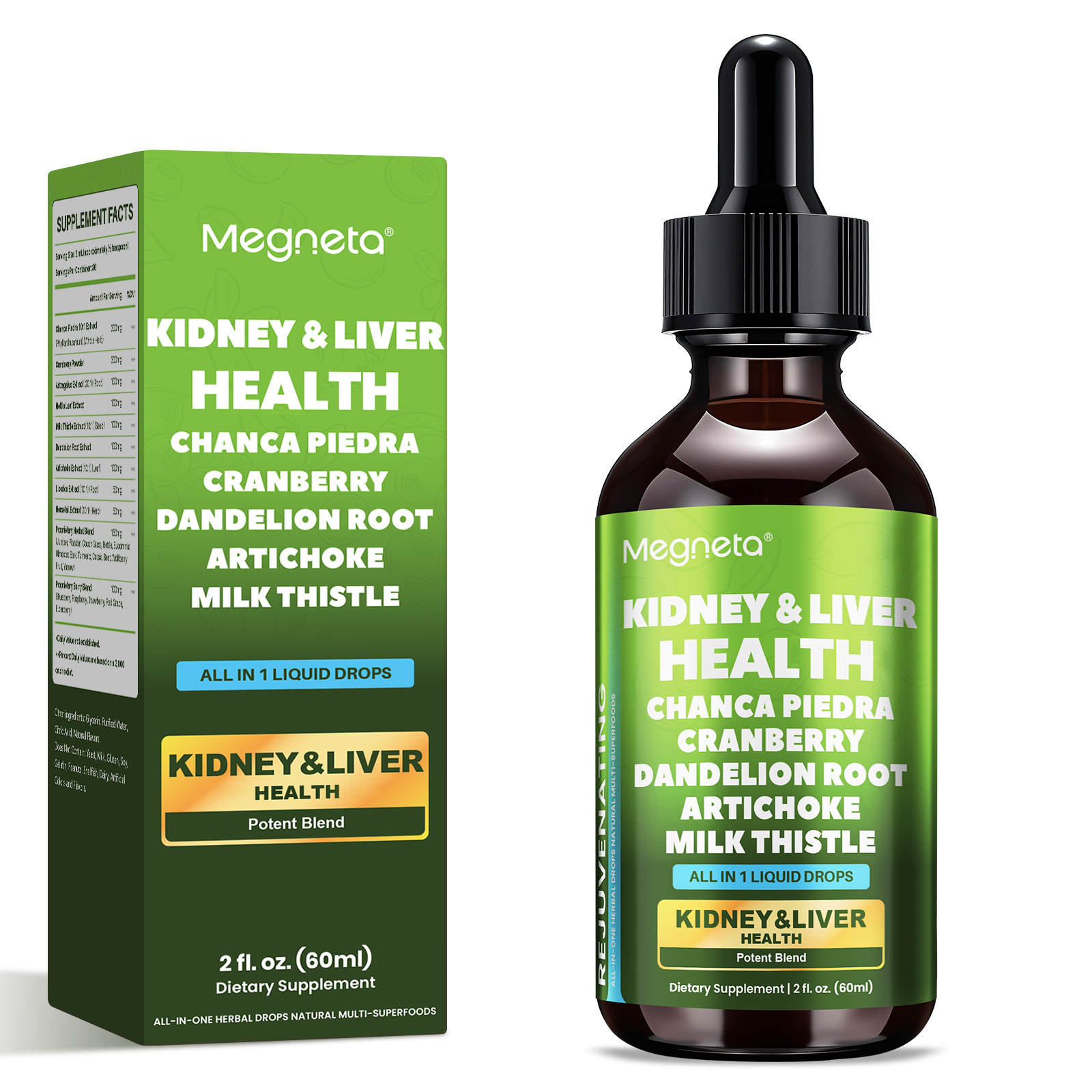 Herbal Kidney & Liver Support Drops – Milk Thistle, Cranberry, Dandelion & Artichoke – Liquid Detox Supplement