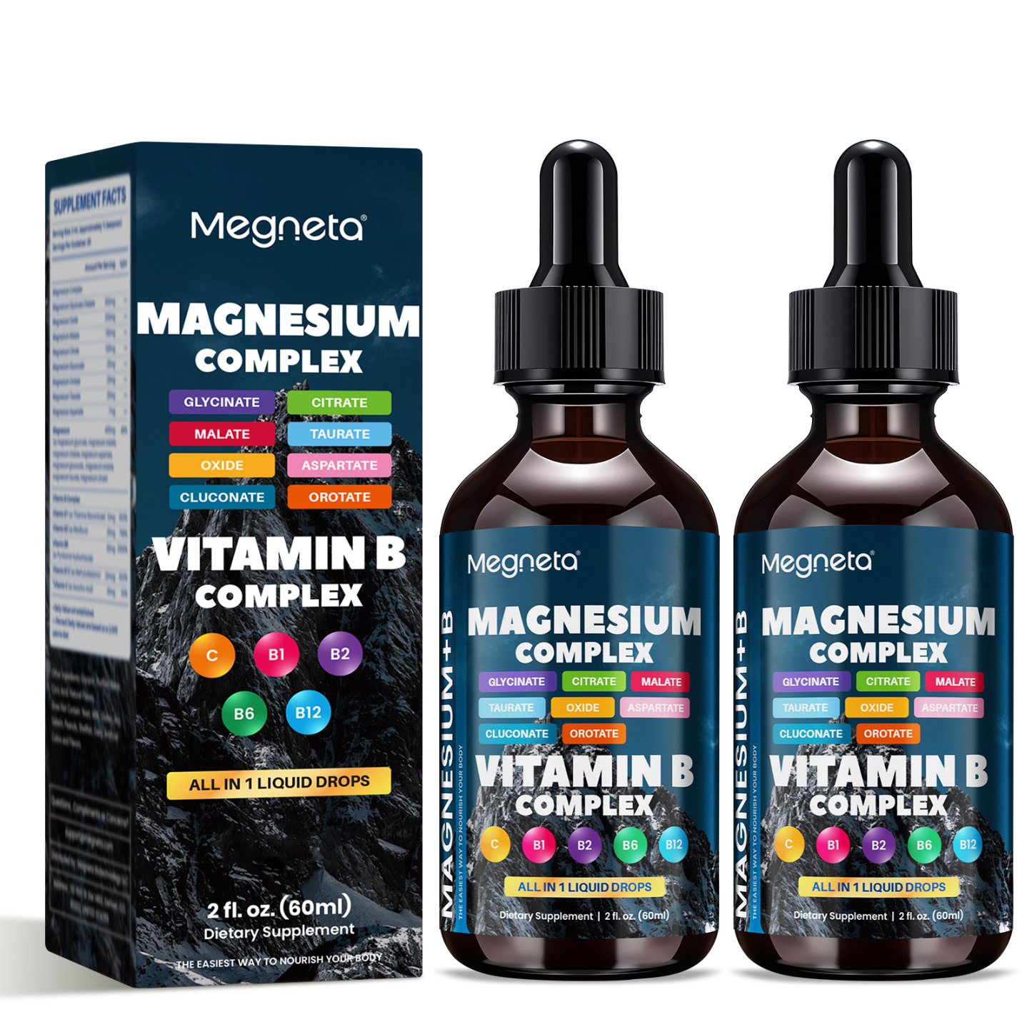 Magnesium Complex + B Complex – Glycinate, Citrate, Malate, B1 B2 B6 B12 & Vitamin C – Nerve & Muscle Support