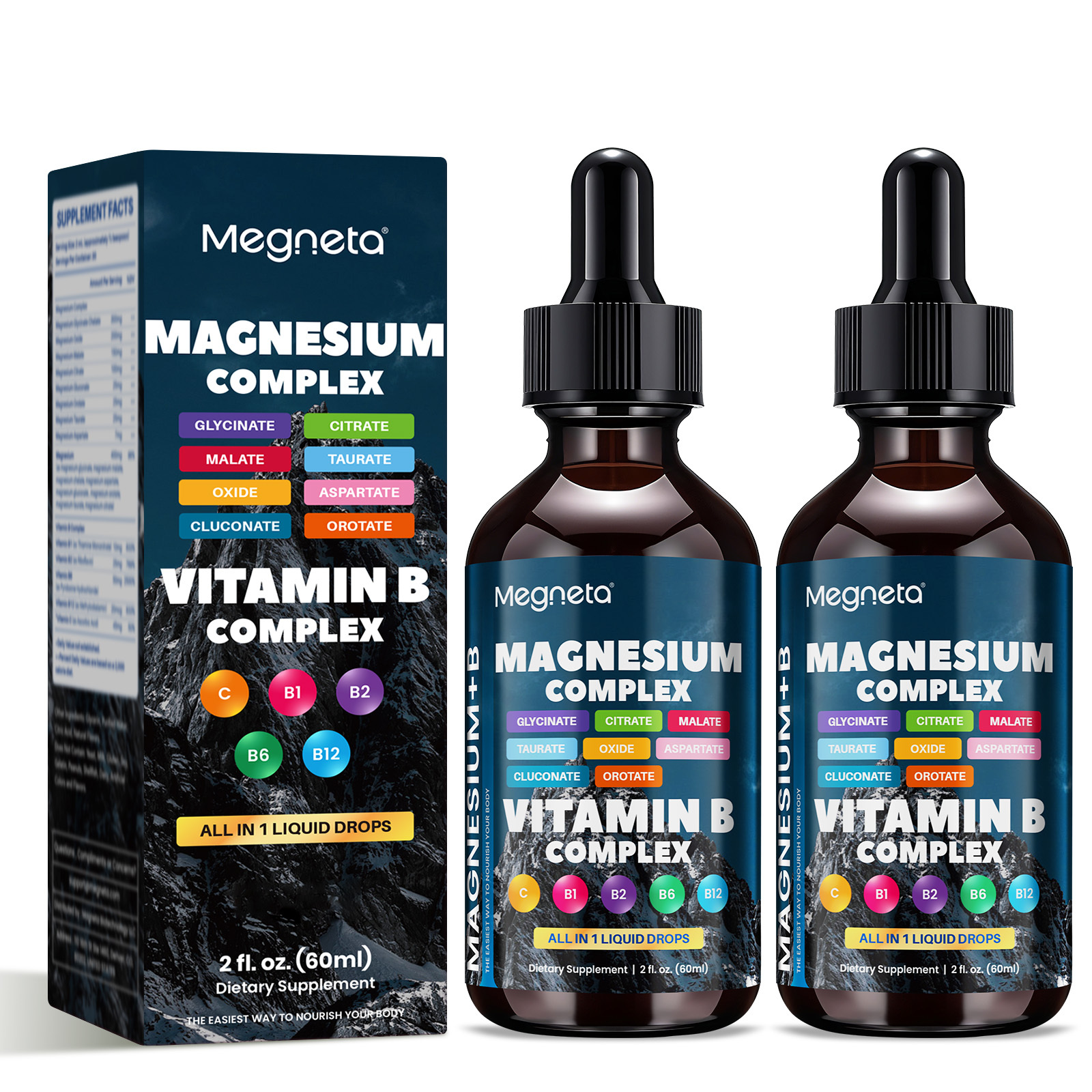 Magnesium Complex + B Complex – Glycinate, Citrate, Malate, B1 B2 B6 B12 & Vitamin C – Nerve & Muscle Support