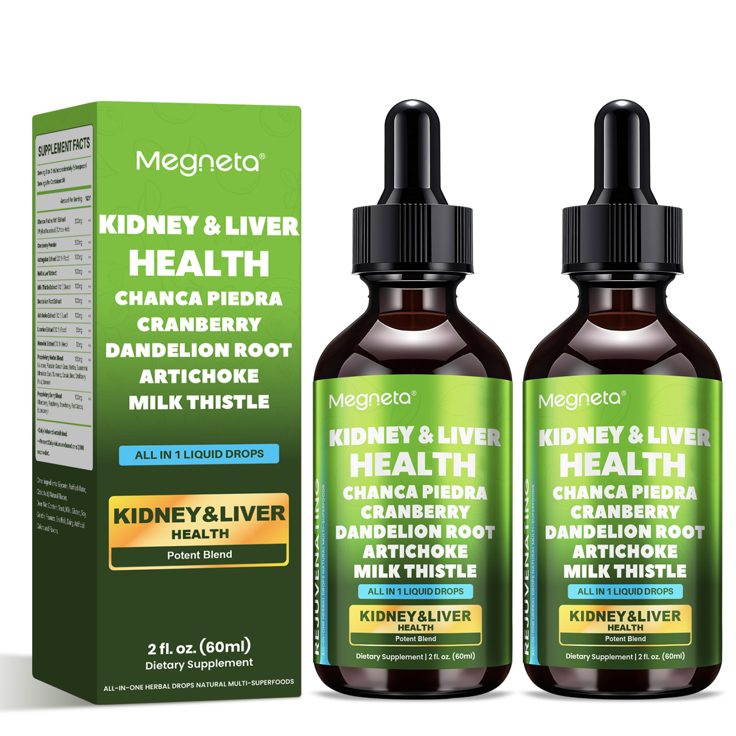 Herbal Kidney & Liver Support Drops – Milk Thistle, Cranberry, Dandelion & Artichoke – Liquid Detox Supplement