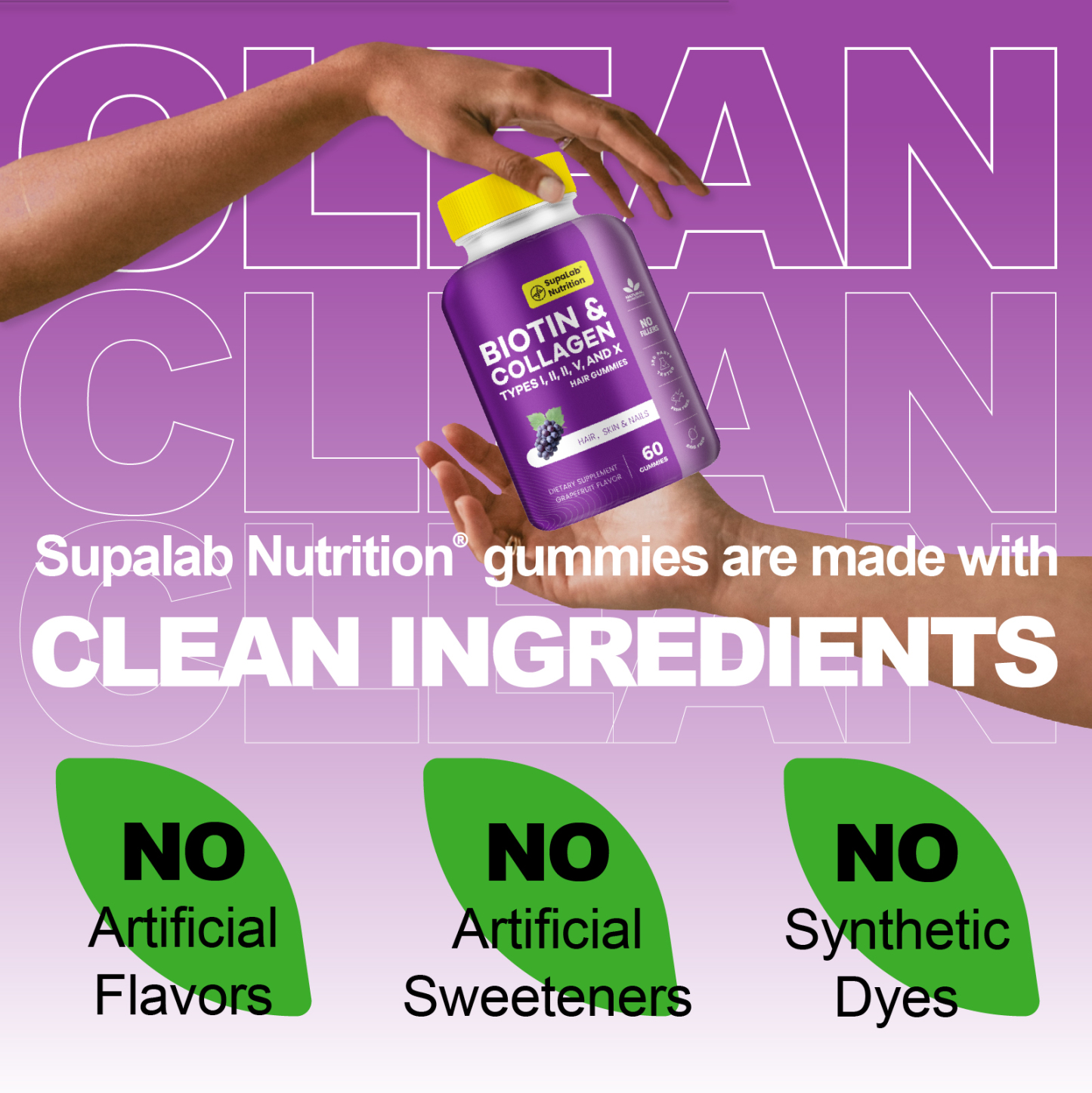 Beauty Gummies with Collagen, Glutathione, Astaxanthin for Hair, Skin, Bone, and Nails, Suitable for Men and Women, Grape Flavor, 60 Gummies