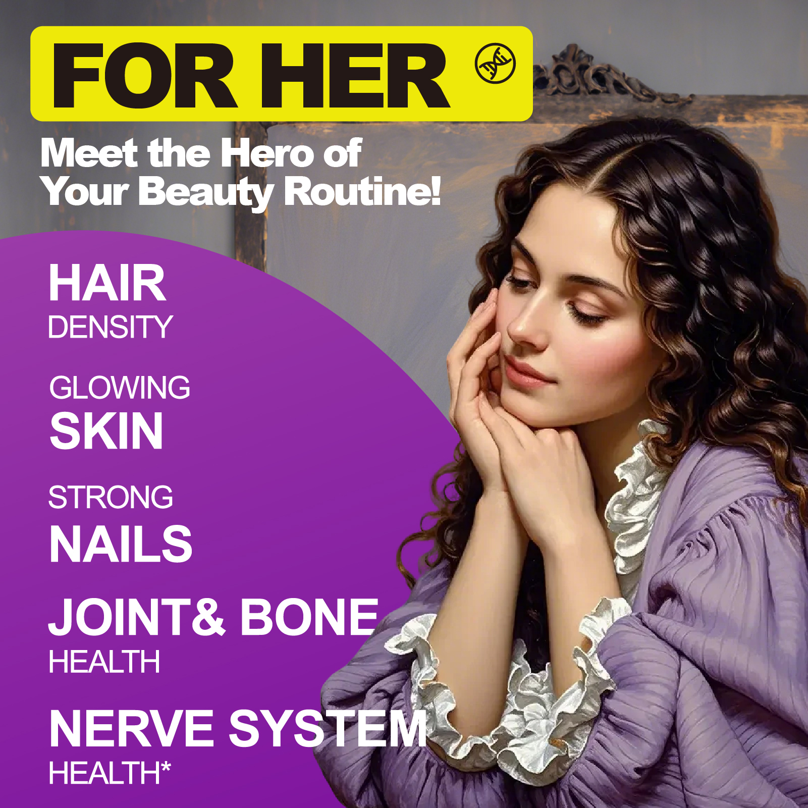 Beauty Gummies with Collagen, Glutathione, Astaxanthin for Hair, Skin, Bone, and Nails, Suitable for Men and Women, Grape Flavor, 60 Gummies