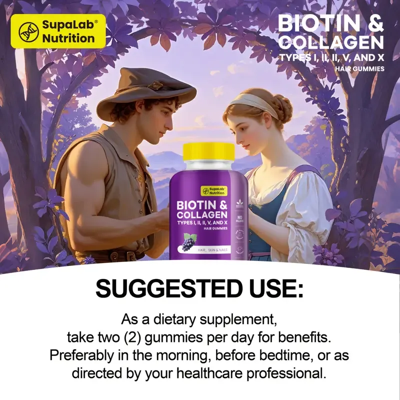 Beauty Gummies with Collagen, Glutathione, Astaxanthin for Hair, Skin, Bone, and Nails, Suitable for Men and Women, Grape Flavor, 60 Gummies