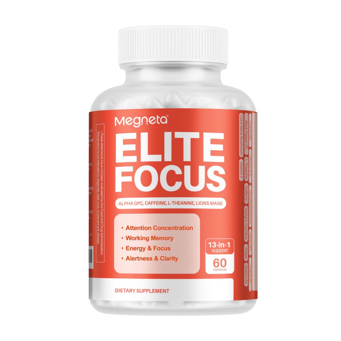 Elite Focus – Premium Nootropic Supplement with Multi-Vitamin & L-Theanine for Cognitive Support, 60 Capsules
