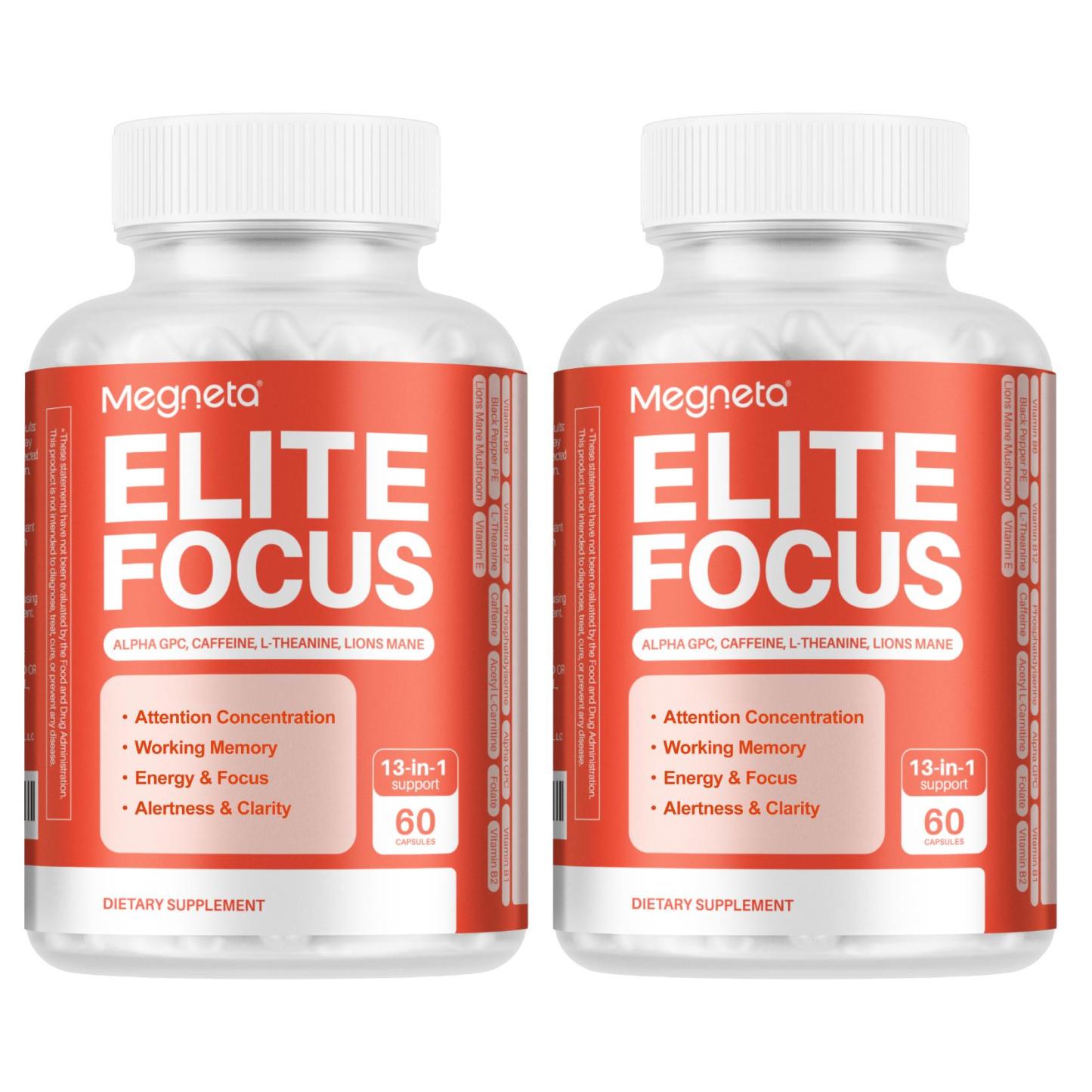 Elite Focus – Premium Nootropic Supplement with Multi-Vitamin & L-Theanine for Cognitive Support, 60 Capsules
