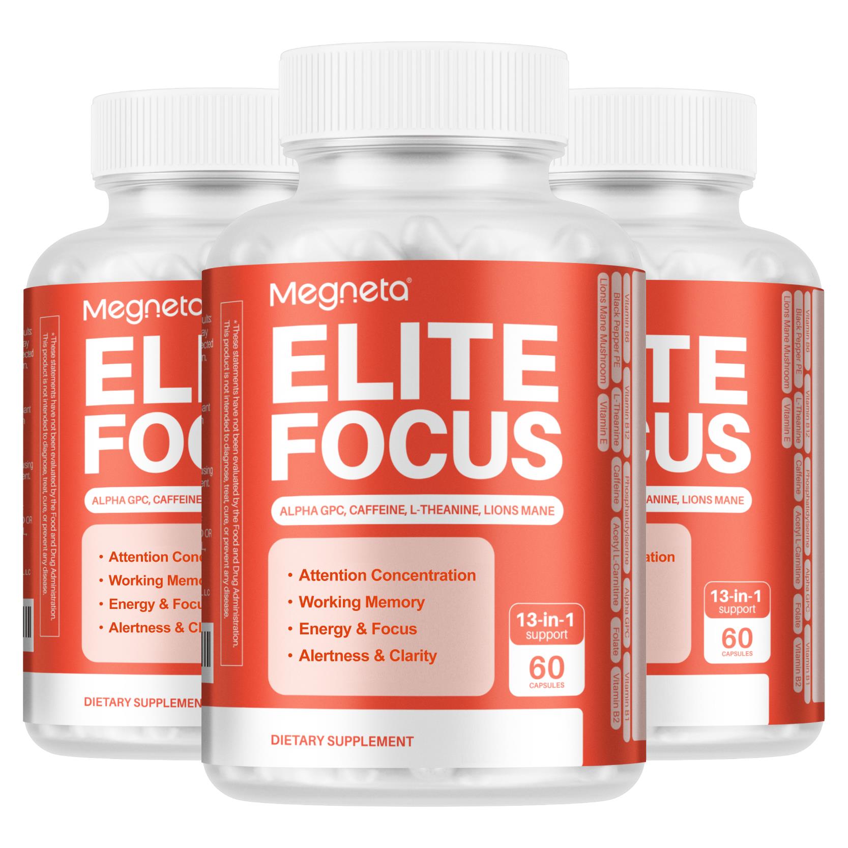 Elite Focus – Premium Nootropic Supplement with Multi-Vitamin & L-Theanine for Cognitive Support, 60 Capsules