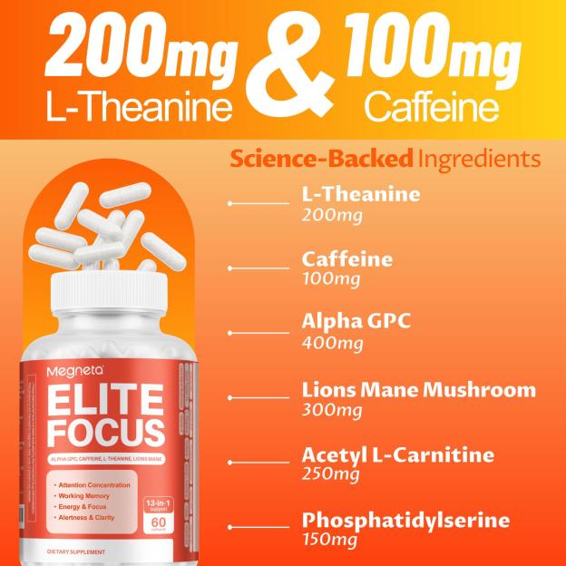 Elite Focus – Premium Nootropic Supplement with Multi-Vitamin & L-Theanine for Cognitive Support, 60 Capsules