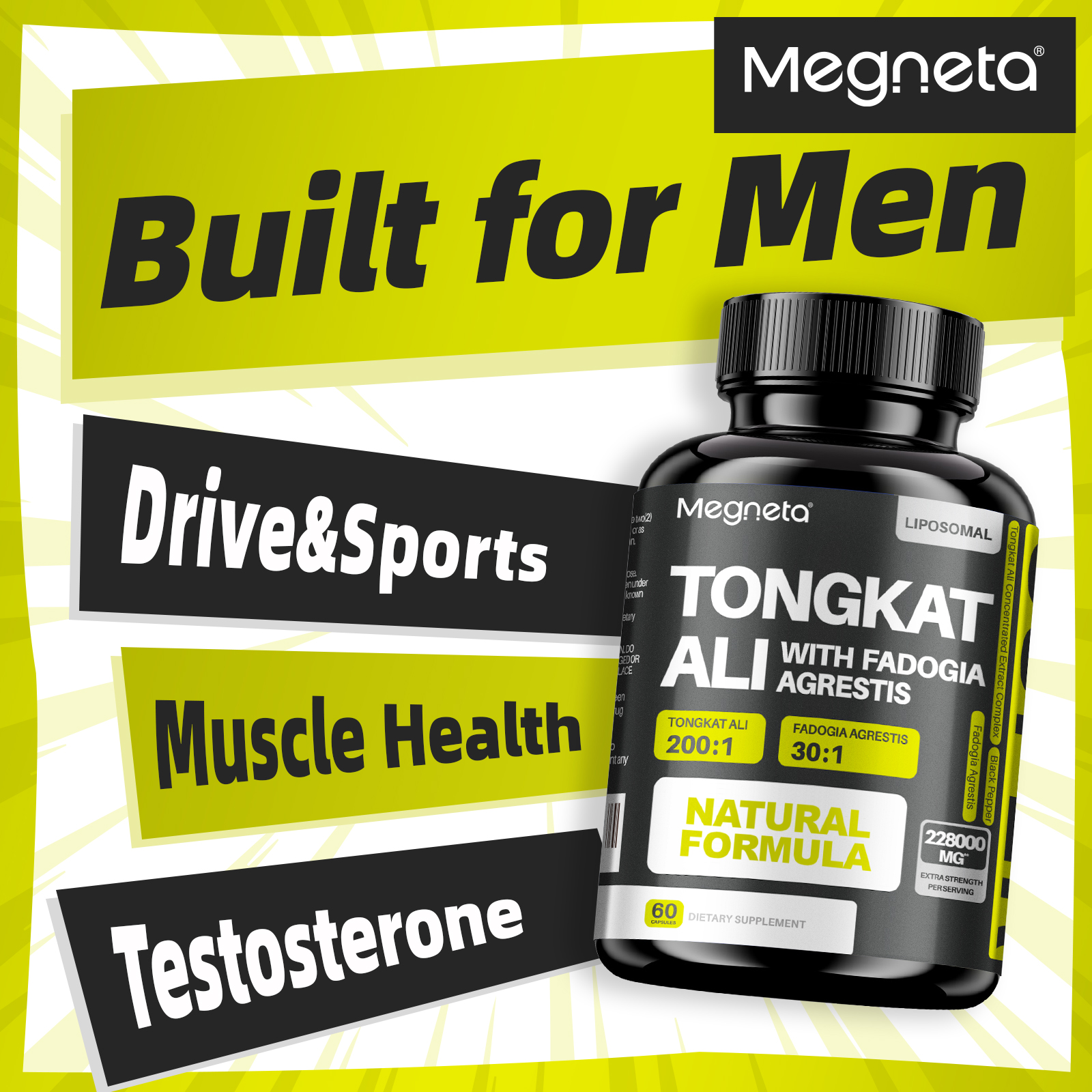 Tongkat Ali & Fadogia Agrestis Supplement,Built for Men,Drive&Sports Muscle Health Testosterone - Scientific Herbal Formula For Optimal Health,Black Pepper，Liposome Drying Highly Active& 10 X Absorption