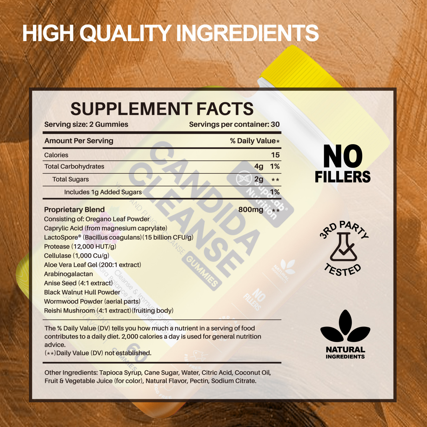 Candida Cleanse Support Gummies with Oregano Leaf, Caprylic Acid, Wormwood & Black Walnut- Gut Health, Flora Balance & Immune Support Detox Cleanse Supplement for Women & Men(60 Gummies)