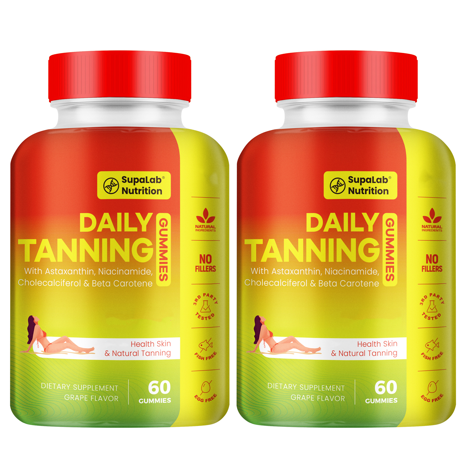 Tanning Gummies for Women Men - Natural Self Tanner Supplement with Astaxanthin, Beta Carotene, Lycopene, Zinc Citrate & Vitamins, Sunless Tan Booster, Skin Hydration & Glow (Purple)