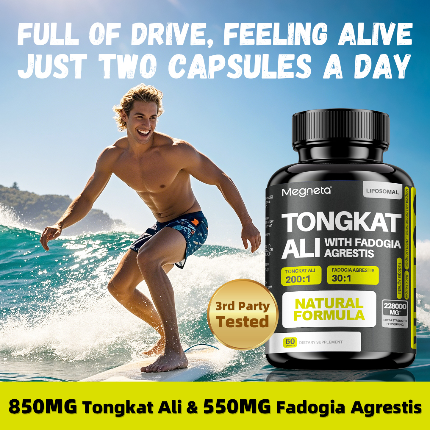 Tongkat Ali & Fadogia Agrestis Supplement,Built for Men,Drive&Sports Muscle Health Testosterone - Scientific Herbal Formula For Optimal Health,Black Pepper，Liposome Drying Highly Active& 10 X Absorption