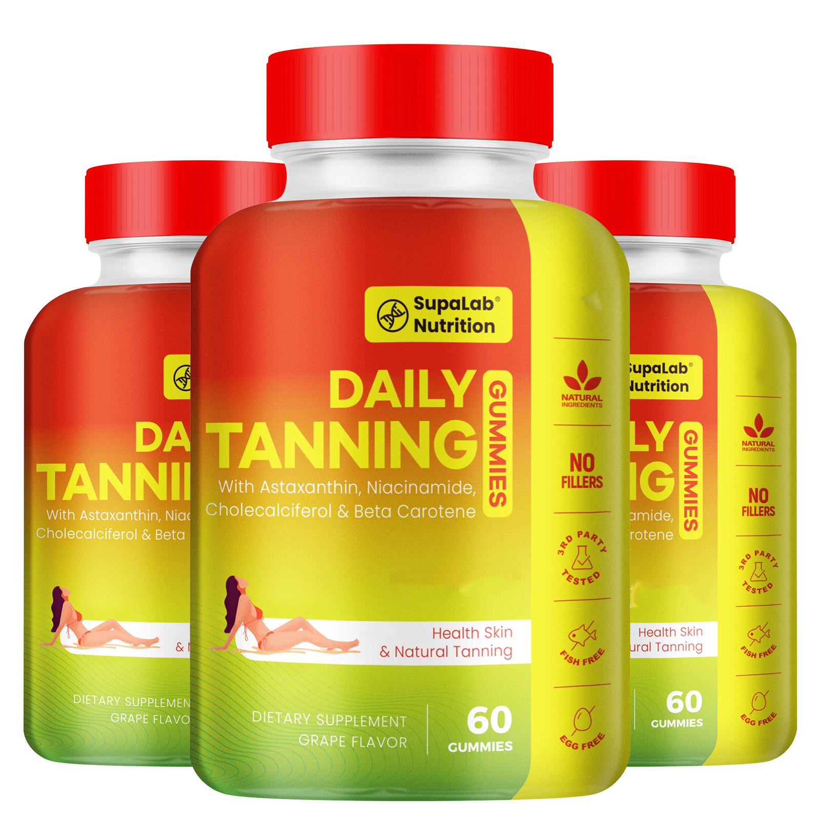 Tanning Gummies for Women Men - Natural Self Tanner Supplement with Astaxanthin, Beta Carotene, Lycopene, Zinc Citrate & Vitamins, Sunless Tan Booster, Skin Hydration & Glow (Purple)