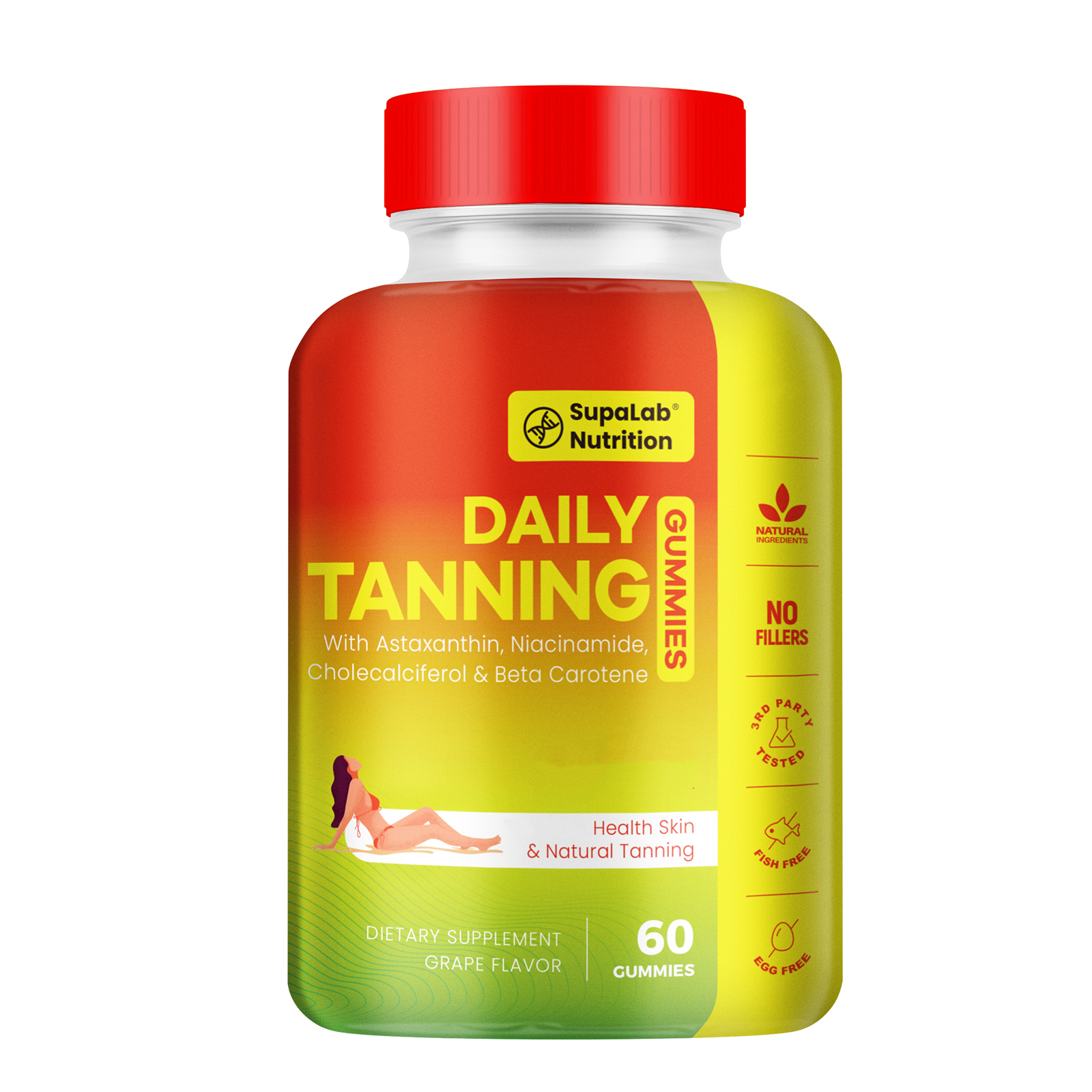 Tanning Gummies for Women Men - Natural Self Tanner Supplement with Astaxanthin, Beta Carotene, Lycopene, Zinc Citrate & Vitamins, Sunless Tan Booster, Skin Hydration & Glow (Purple)