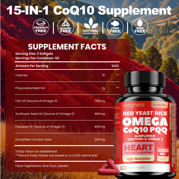 CoQ10 Supplement with Sunflower Lecithin & Omega-3 – Supports Energy, Cellular Health & Antioxidant Defense – 60 Capsules