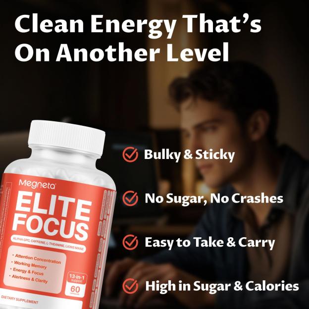 Elite Focus – Premium Nootropic Supplement with Multi-Vitamin & L-Theanine for Cognitive Support, 60 Capsules