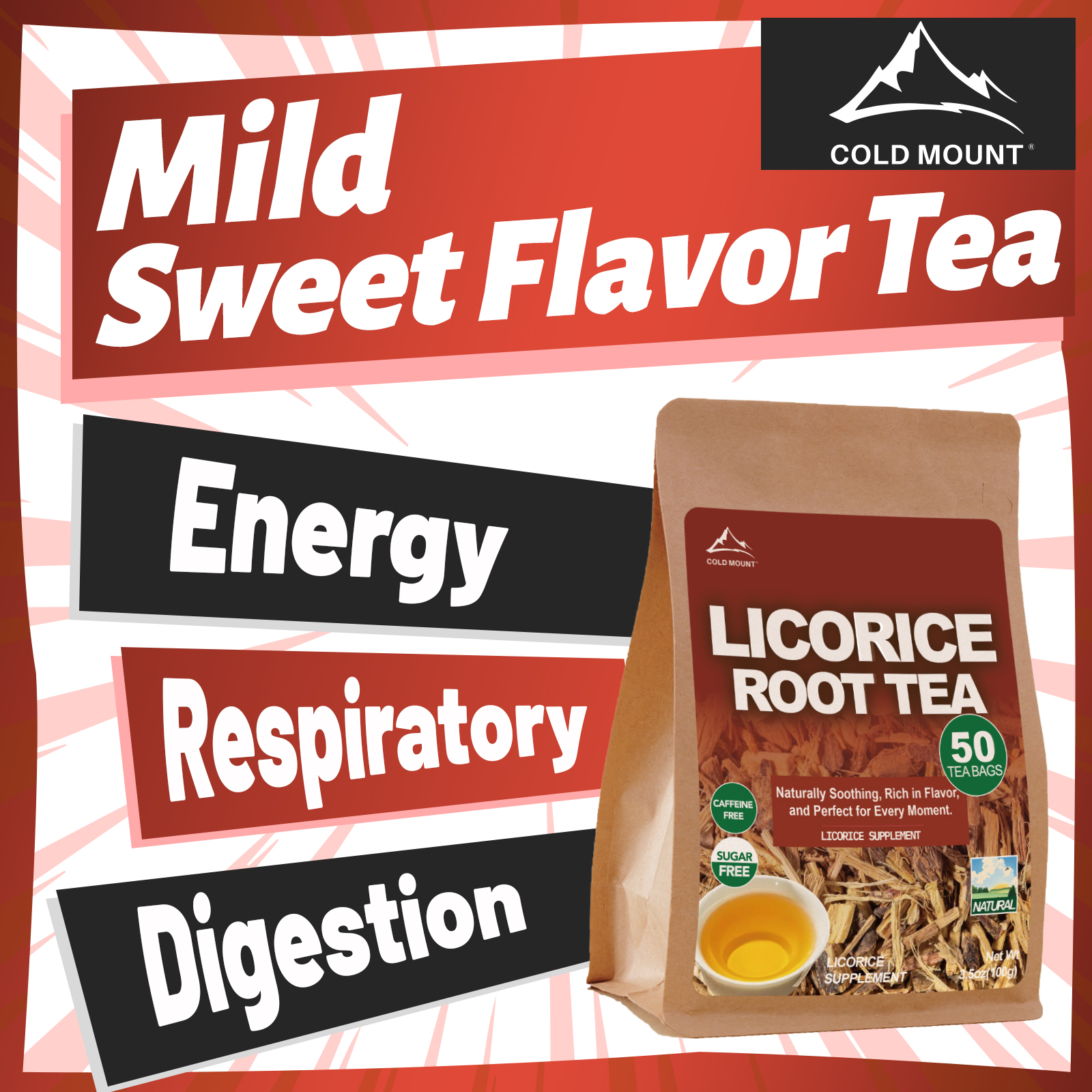Licorice Root Herbal Tea | Caffeine-Free Tea Bags | 50 Packs
