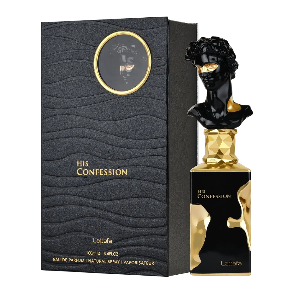 Lattafa His Confession Eau de Parfum Spray 3.4 oz / 100 ml | Long-Lasting Oriental Woody Fragrance for Men with Amber, Vanilla & Patchouli | Elegant Spicy Scent