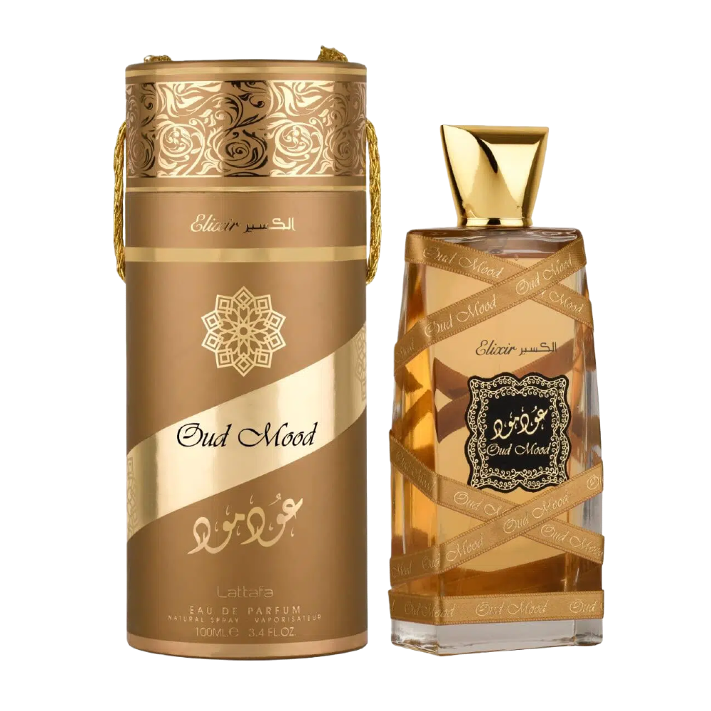 Lattafa Oud Mood Elixir Eau de Parfum 3.4 oz / 100 ml | Warm Oud Oriental Spicy Woody Perfume for Men & Women | Long-Lasting Smoke, Saffron & Vanilla Fragrance
