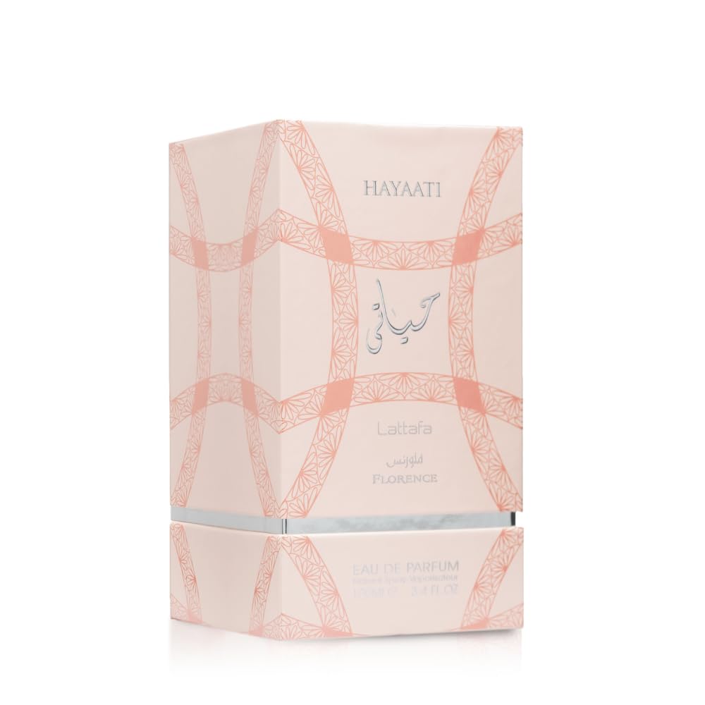Lattafa Hayaati Florence Eau de Parfum Spray 3.4 oz / 100 ml | Long-Lasting Floral Fruity Gourmand Perfume for Women | Lychee, Peach & Amber Musk Fragrance