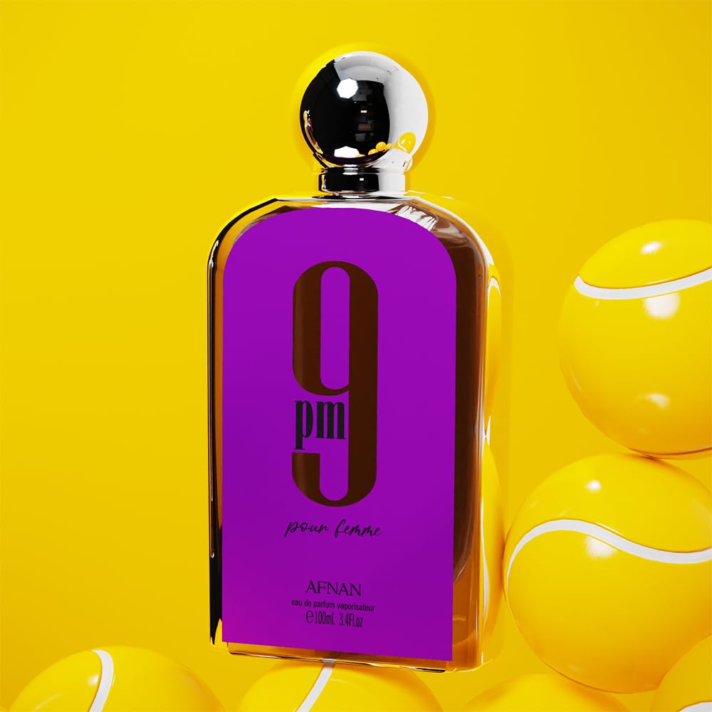 Afnan 9 PM Pour Femme Eau de Parfum 3.4 fl oz | Sweet Fruity Amber Long-Lasting Perfume for Women | Apple, Raspberry & Amber Luxury Fragrance