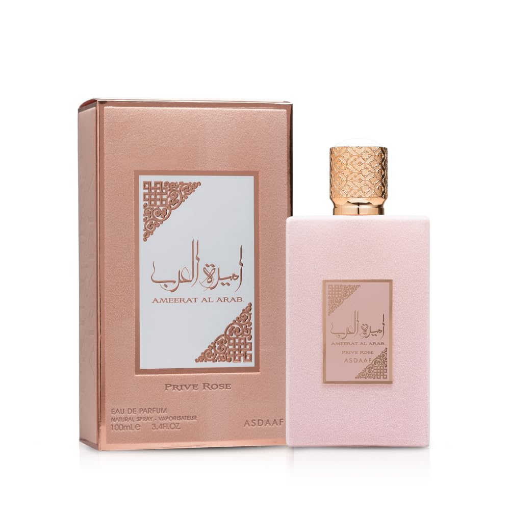 Lattafa Asdaaf Ameerat Al Arab Prive Rose Eau de Parfum Spray 3.4 oz / 100 ml | Long-Lasting Fresh Floral Fruity Perfume for Women | Strawberry, Grapes, Rose & Sandalwood Fragrance