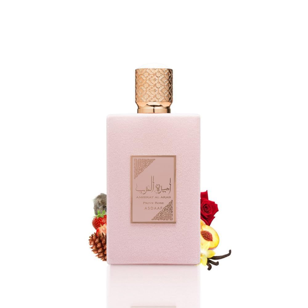 Lattafa Asdaaf Ameerat Al Arab Prive Rose Eau de Parfum Spray 3.4 oz / 100 ml | Long-Lasting Fresh Floral Fruity Perfume for Women | Strawberry, Grapes, Rose & Sandalwood Fragrance