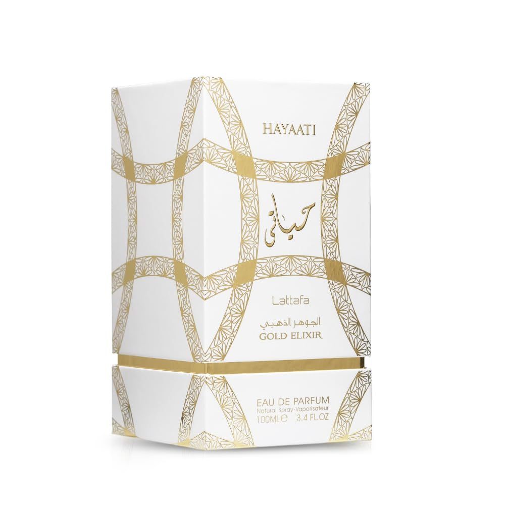Lattafa Hayaati Gold Elixir Eau de Parfum Spray 3.4 oz / 100 ml | Long-Lasting Unisex Woody Amber Vanilla Perfume | Bergamot, Leather, Peach & Saffron Fragrance