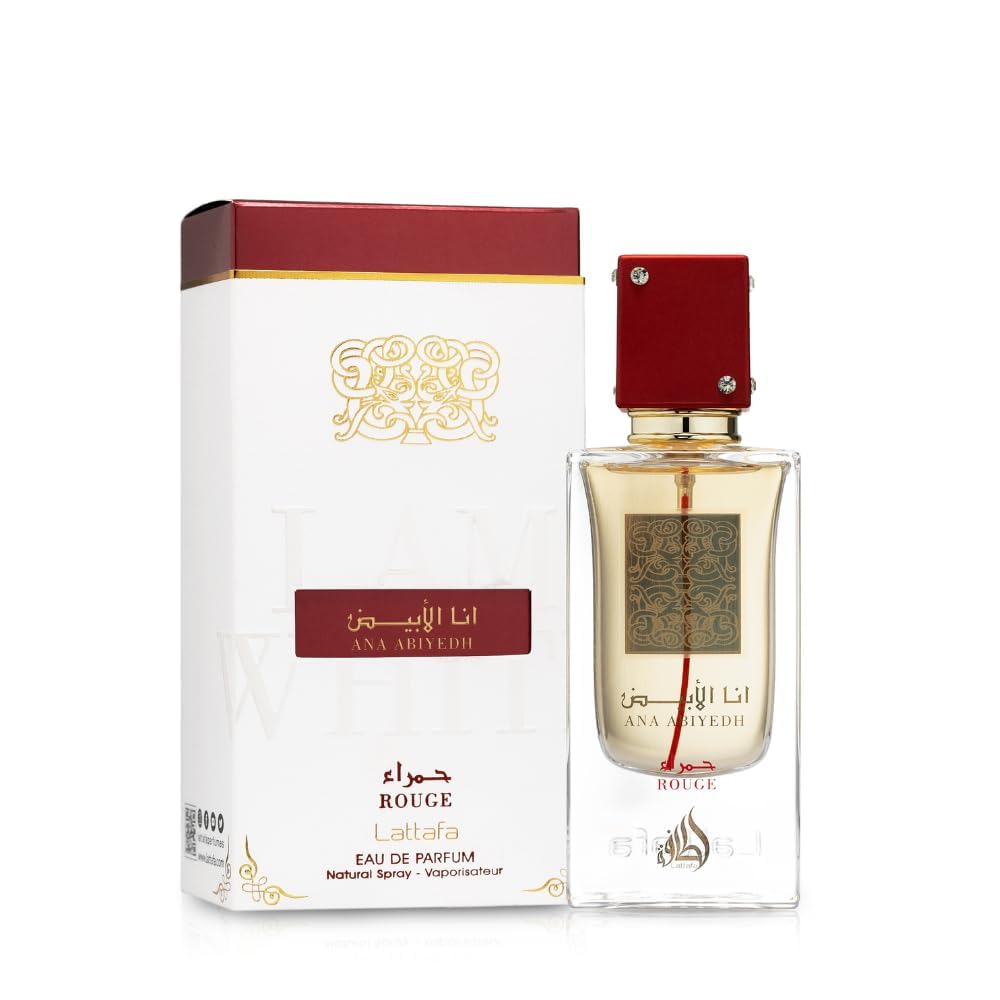 Lattafa Ana Abiyedh Rouge Eau de Parfum Spray 2.0 oz / 60 ml | Long-Lasting Woody Spicy Amber Perfume for Men & Women | Saffron, Bitter Almond & Musk Fragrance