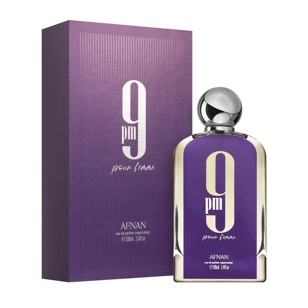 Afnan 9 PM Pour Femme Eau de Parfum 3.4 fl oz | Sweet Fruity Amber Long-Lasting Perfume for Women | Apple, Raspberry & Amber Luxury Fragrance