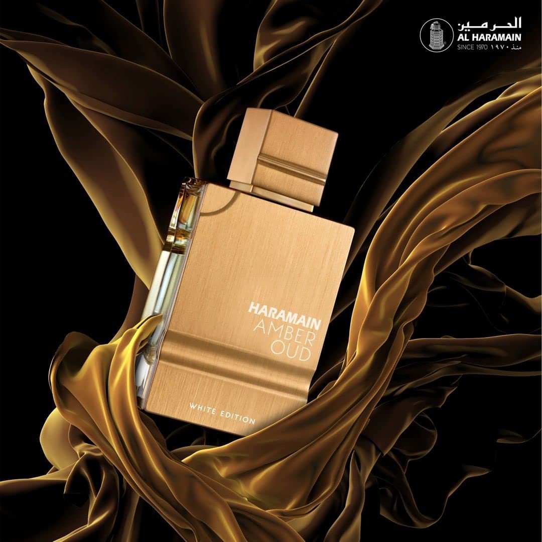 Al Haramain Amber Oud White Edition for Unisex - Arabian Perfume for Women & Men - Long Lasting Fragrance with Notes of Bergamot, Jasmine, Patchouli, Musk, Vanilla - Arabic Eau de Parfum Spray - 2 oz