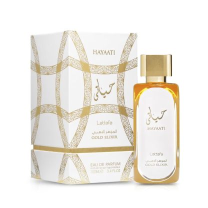 Lattafa Hayaati Gold Elixir Eau de Parfum Spray 3.4 oz / 100 ml | Long-Lasting Unisex Woody Amber Vanilla Perfume | Bergamot, Leather, Peach & Saffron Fragrance