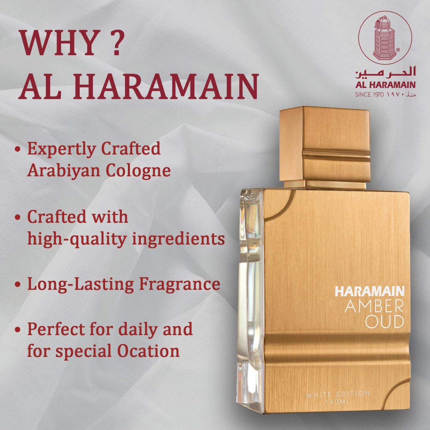 Al Haramain Amber Oud White Edition Eau De Parfum Spray for Unisex 3.4 Ounce