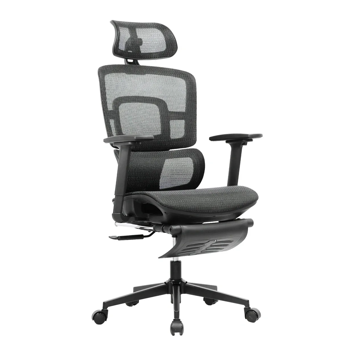 Ergonomischer Bürostuhl Mit Fußstütze – Verstellbare Kopf- & Lendenstütze, Netzrücken, Neigbar Bis 135°, Höhenverstellung – Farbe Hellgrau